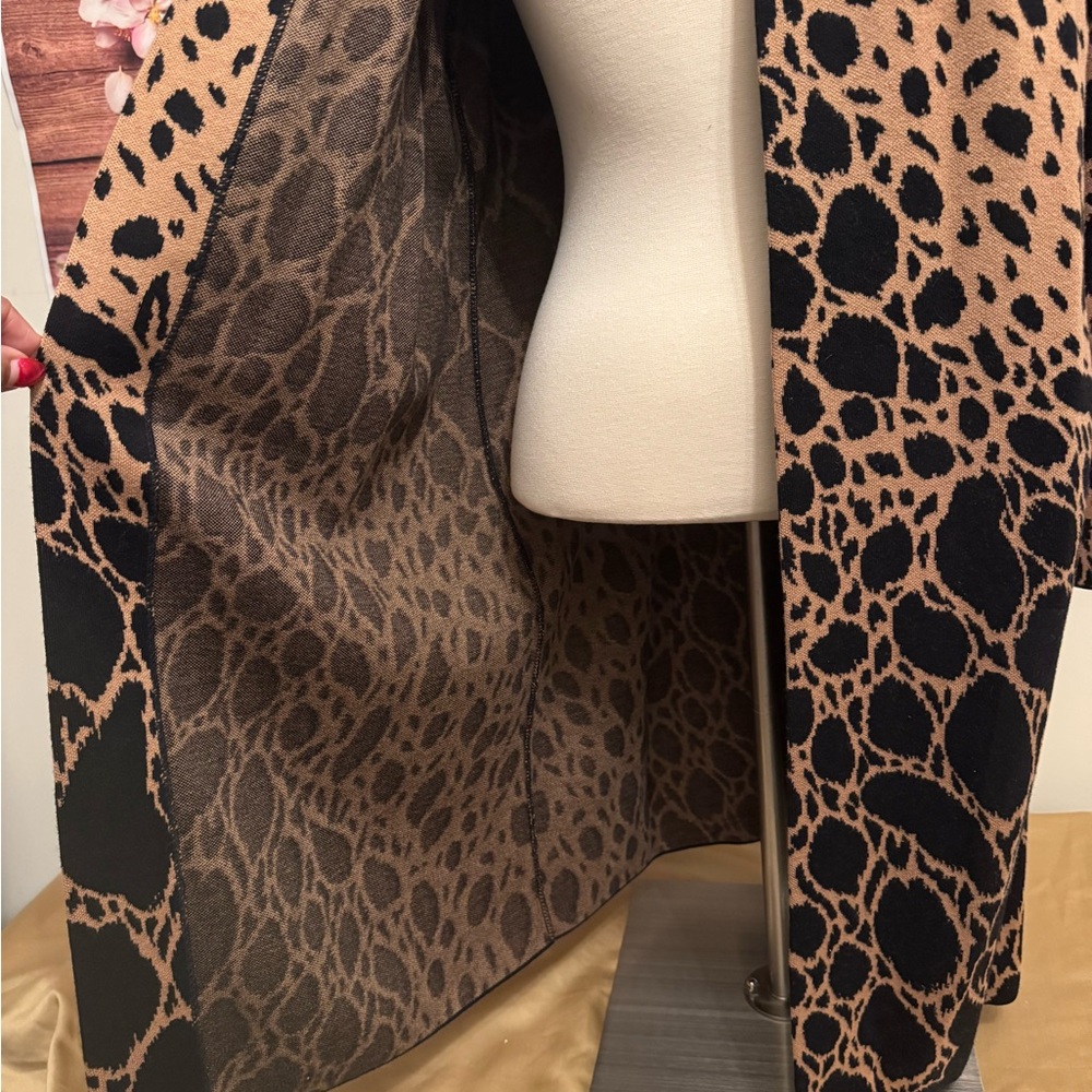 Alfani Animal Print Cardigan Size M Long Open Front Leopard Print Sweater Duster - Picture 5 of 7